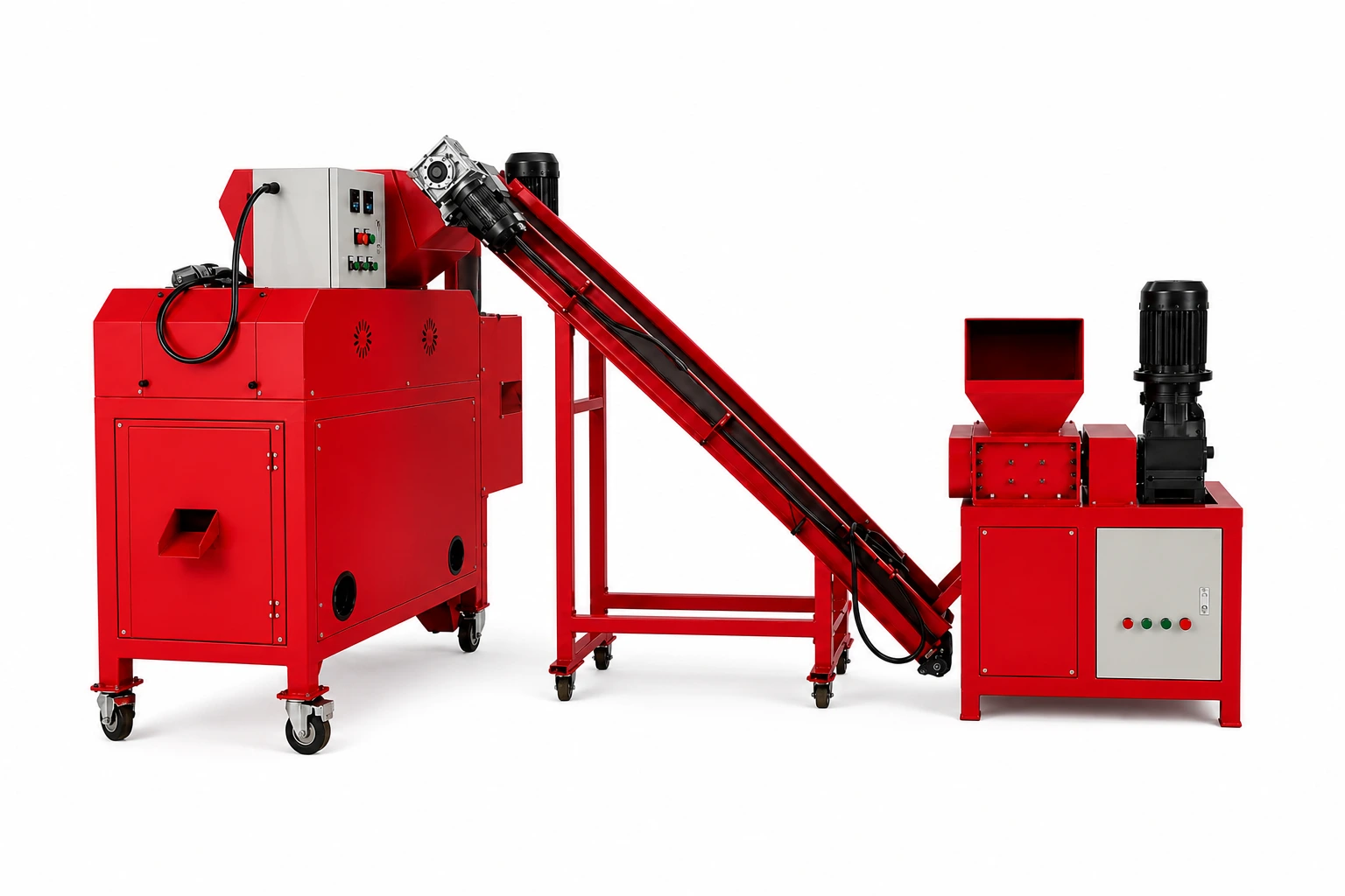 Granulator kabli MACHTEK RECO 150 w czerwono-czarnej kolorystyce MACHTEK